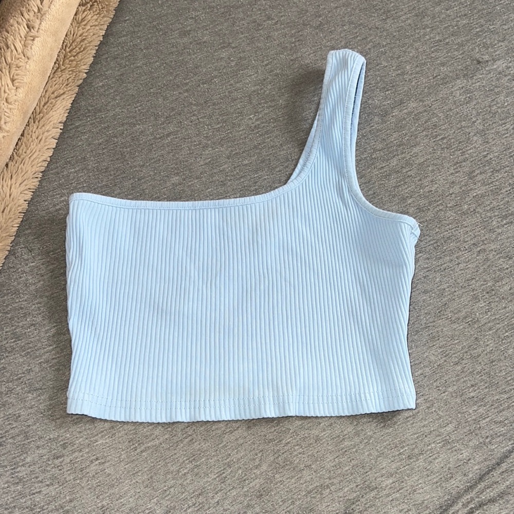 Sky blue cropped one shoulder